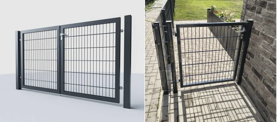 Gates and entry systems: manual and automatic sliding gates with complete accessories. A detail of a manual gate and a sliding gate, illustrating the functionality and modern design of KASTROX entry systems.